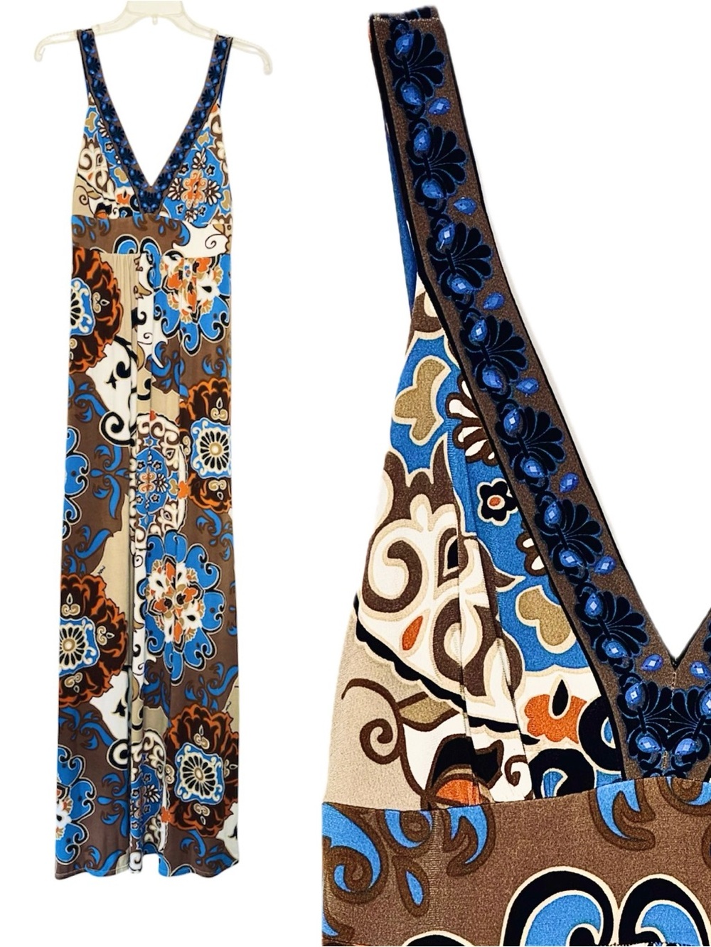 Hale Bob Boho Maxi Dress Sleeveless Beaded